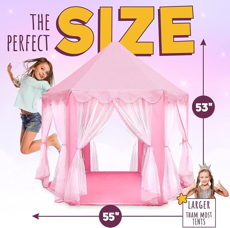 Girls' Princess Castle Playhouse Tent with LED Lights - Pink 55