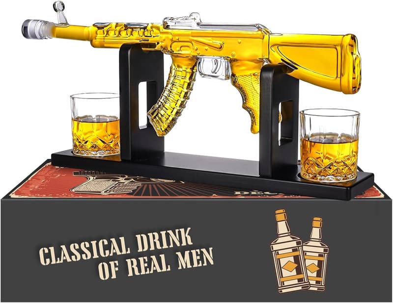 AK47 Whiskey Decanter Set with 2 Glasses – Unique Father's Day Gift