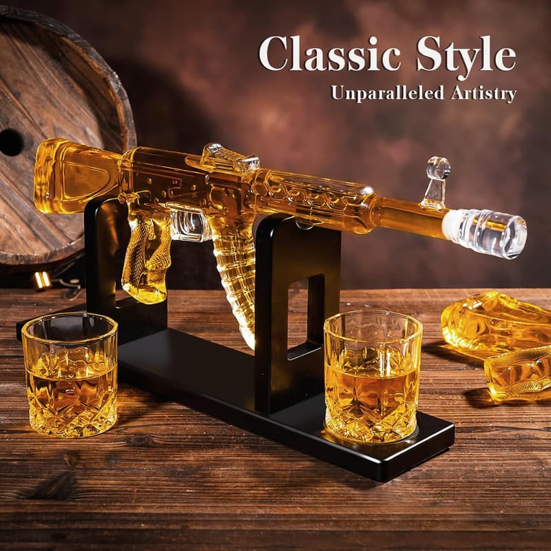 AK47 Whiskey Decanter Set with 2 Glasses – Unique Father's Day Gift