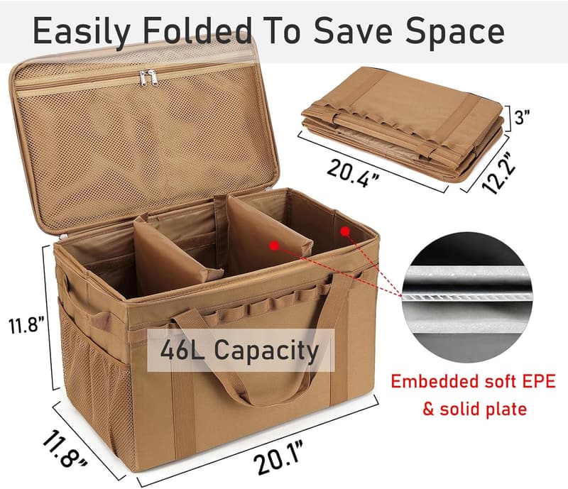 46L Tactical Camping Storage Bag - Coyote Brown Organizer