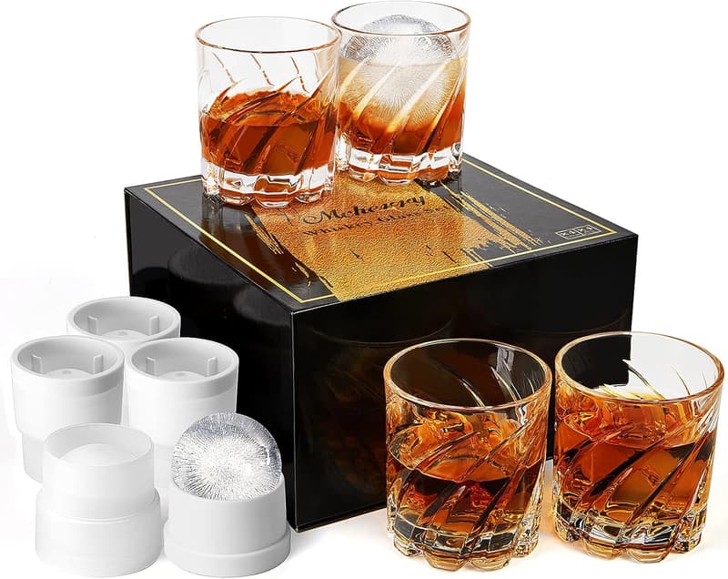 Luxury Whiskey Glasses Set with Iceball Molds - Gifts for Dad