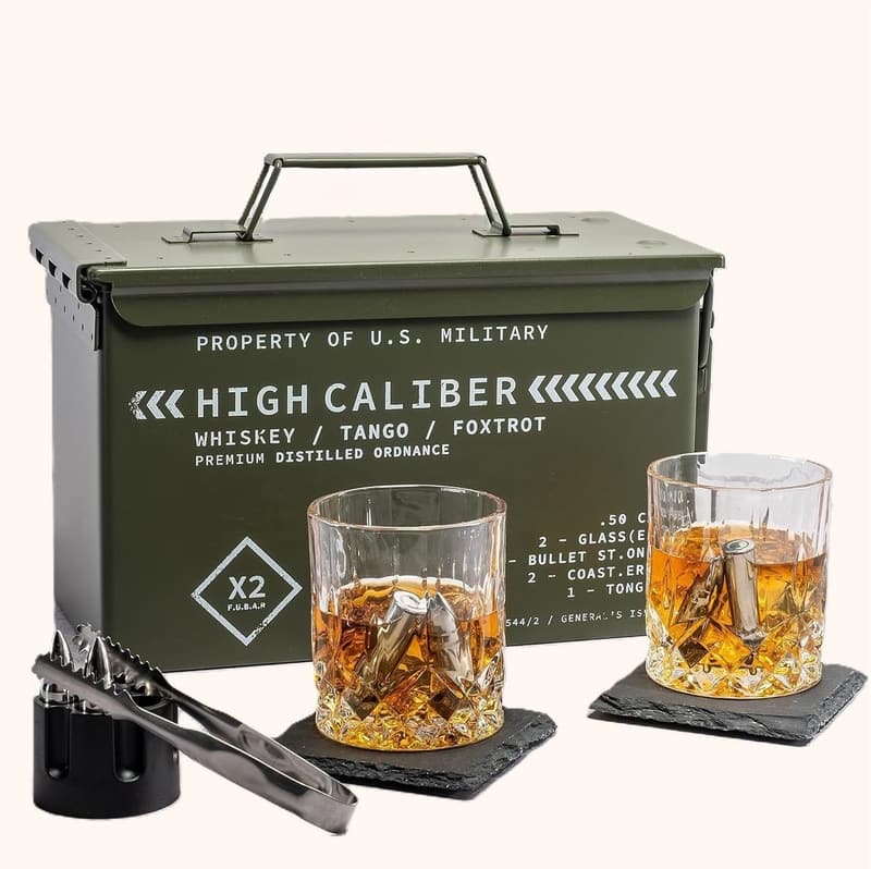 Whiskey Glass Set with Ice Molds - Gift Boxed for Men