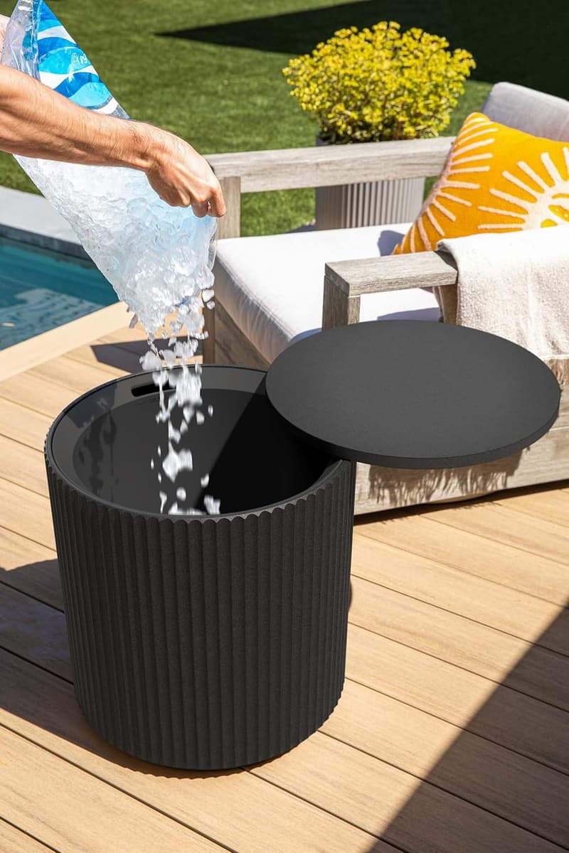 Outdoor Cooler Side Table - Black, 21-Inch, 2-in-1 Design