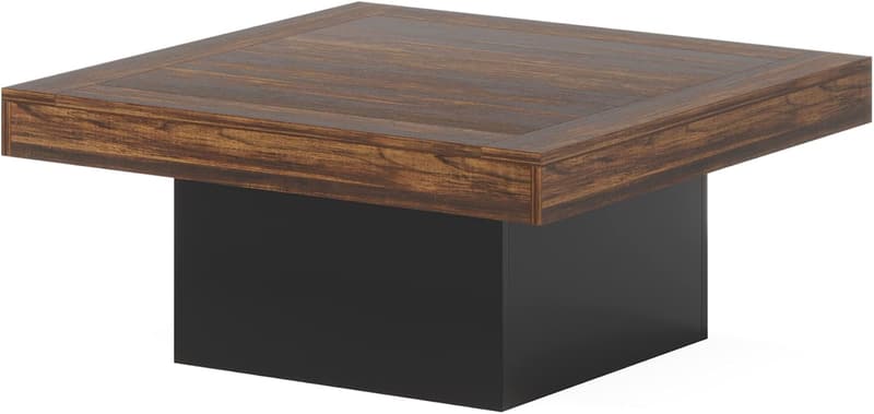 Farmhouse Coffee Table with LED - Rustic Brown & Black