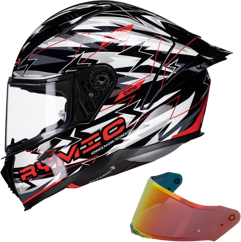 DOT Approved Full Face Motorcycle Helmet with Clear & Multicolor Visors