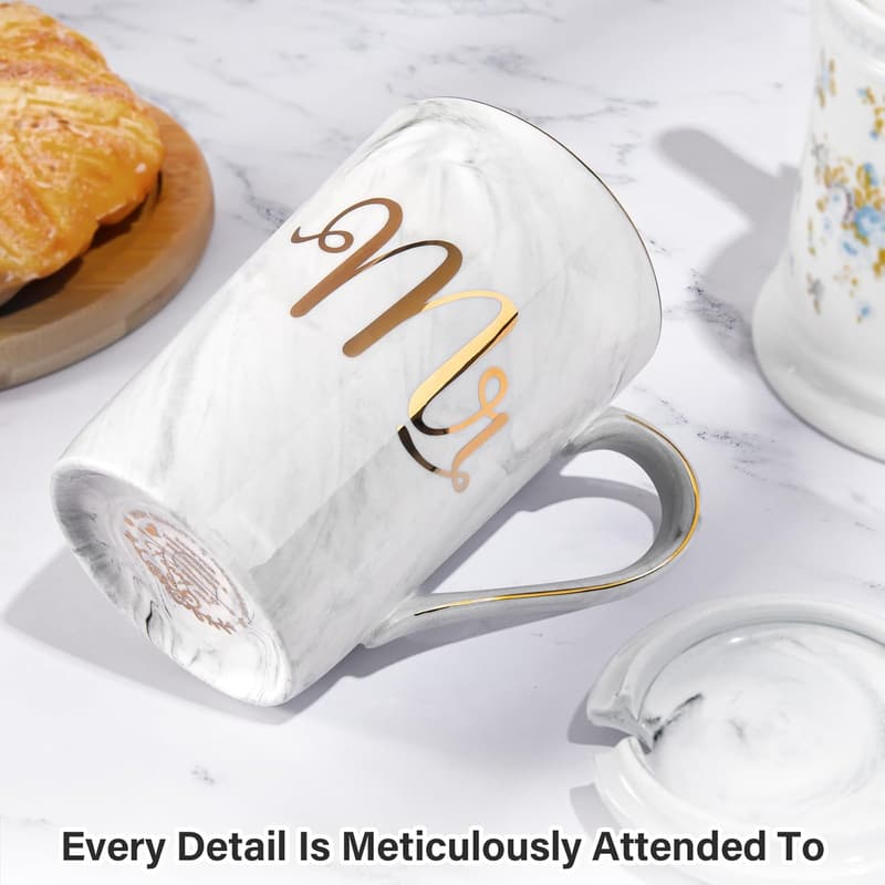 2025 Anniversary Ceramic Marble Mr & Mrs Mugs Set with Gift Box