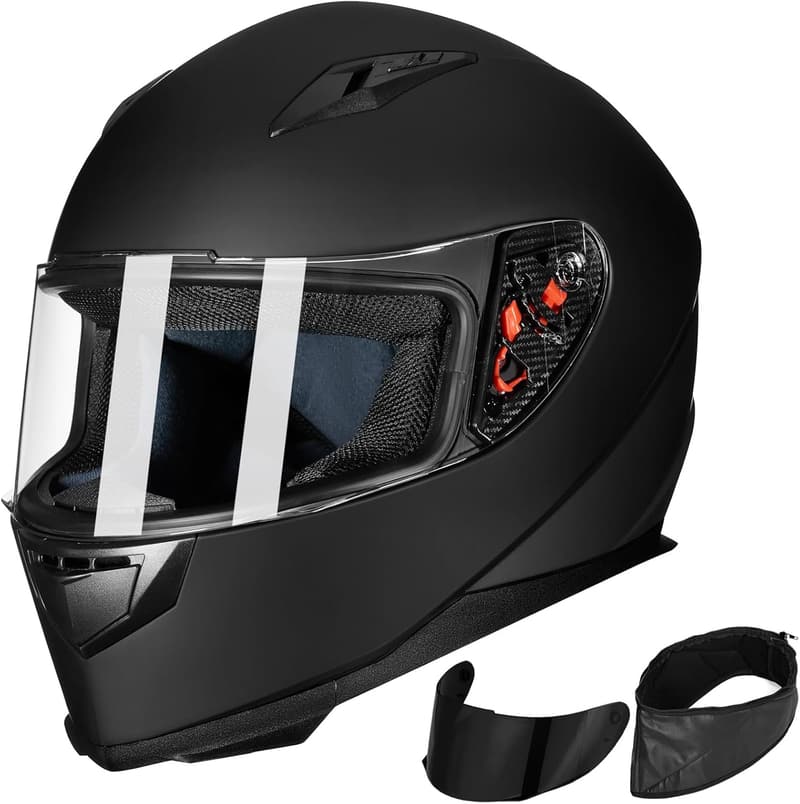 Full Face Motorcycle Helmet with Neck Scarf & 2 Visors