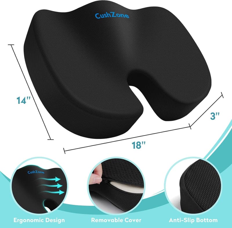 Cooling Gel Memory Foam Seat Cushion for Pain Relief - Black Large