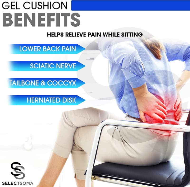 SelectSoma Gel Seat Cushion for Back Pain Relief and Comfort