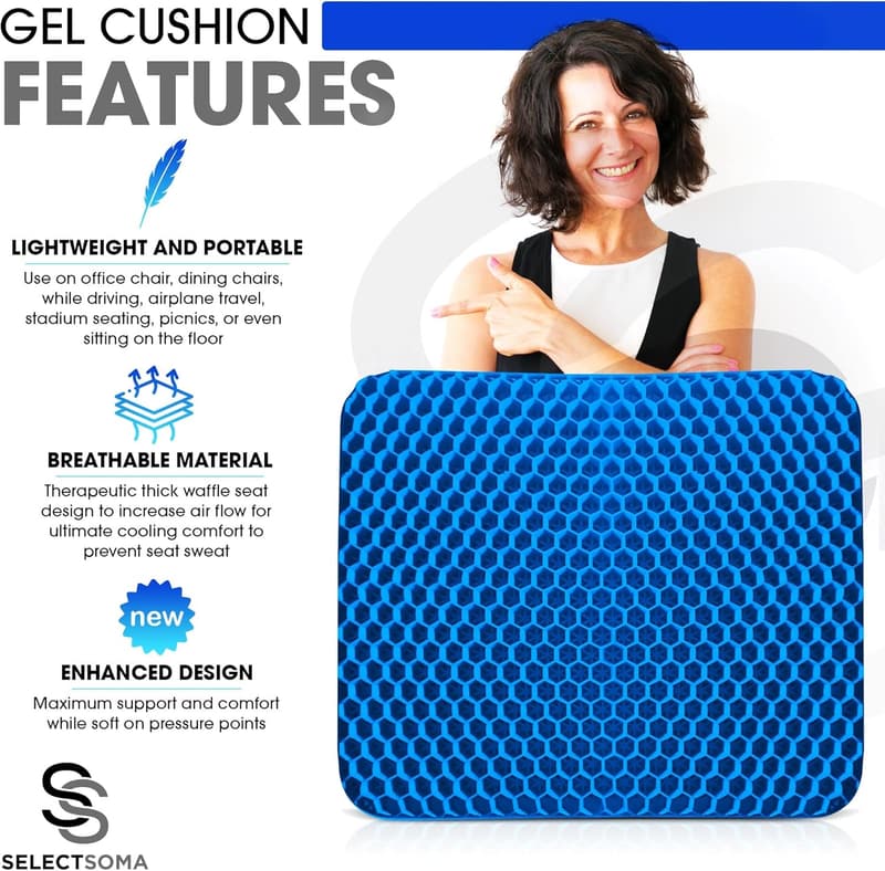 SelectSoma Gel Seat Cushion for Back Pain Relief and Comfort