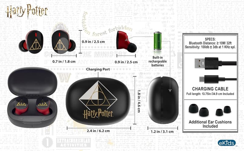 Harry Potter Wireless Bluetooth Earbuds with Microphone