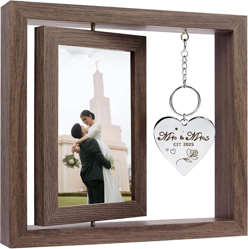 2025 Wedding Gift: Rotating Mr & Mrs Rustic Picture Frame