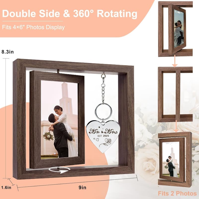 2025 Wedding Gift: Rotating Mr & Mrs Rustic Picture Frame