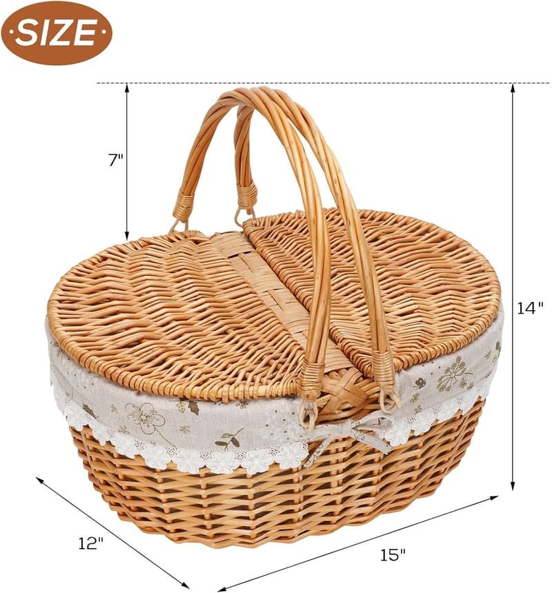 White Picnic Basket with Removable Liner for Outdoor Use