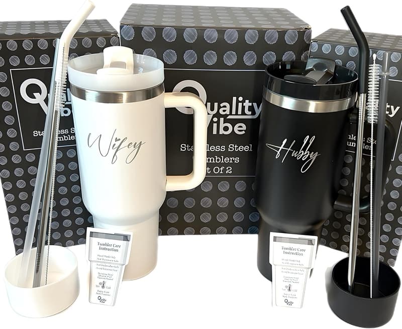 40 oz Engraved Tumbler Set for Couples - Wedding Gift