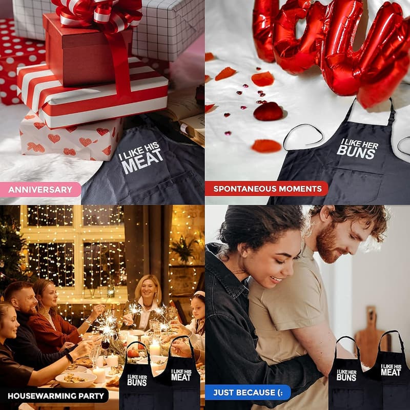 Couple Aprons Set with Gift Bag - 