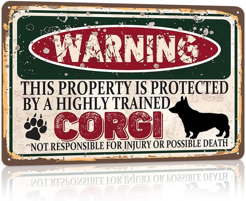 Realistic Welsh Corgi Dog Statue with Reversible Sign for Home & Garden Decor