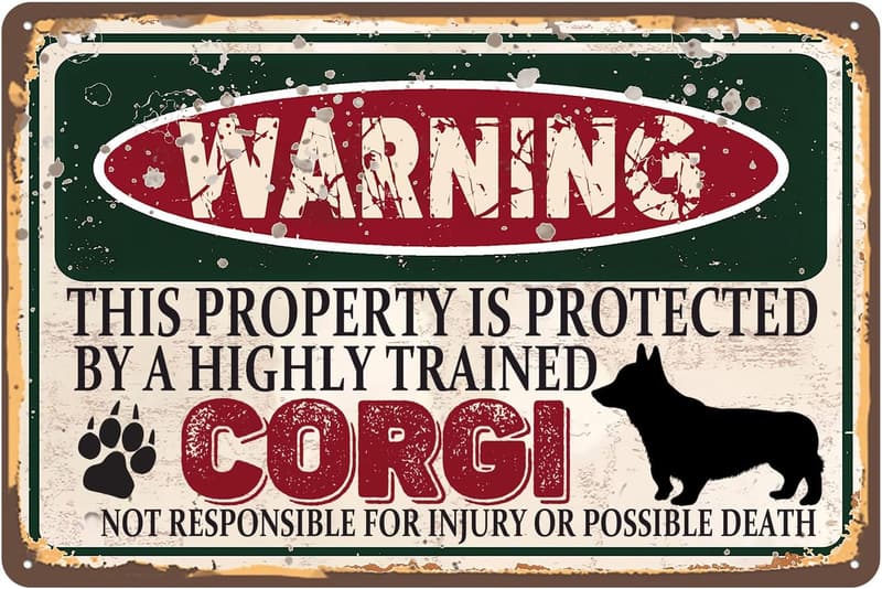 Realistic Welsh Corgi Dog Statue with Reversible Sign for Home & Garden Decor