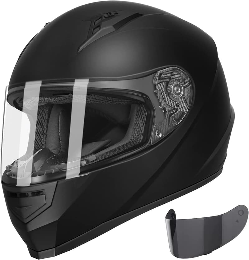 DOT Approved Full Face Motorcycle Helmet - Matte Black, Large