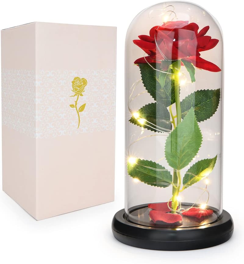 Romantic Red Rose in Glass Dome - Personalized Gift for Women