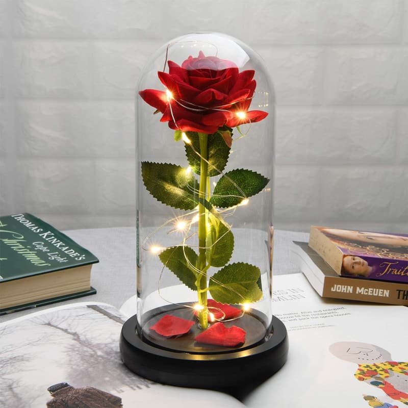 Romantic Red Rose in Glass Dome - Personalized Gift for Women