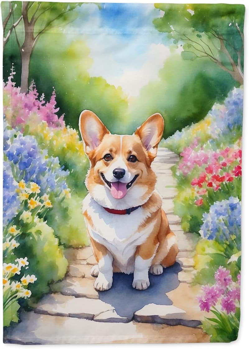 Corgi Spring Path Decorative Garden Flag for Outdoor Displays