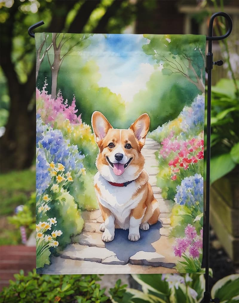Corgi Spring Path Decorative Garden Flag for Outdoor Displays