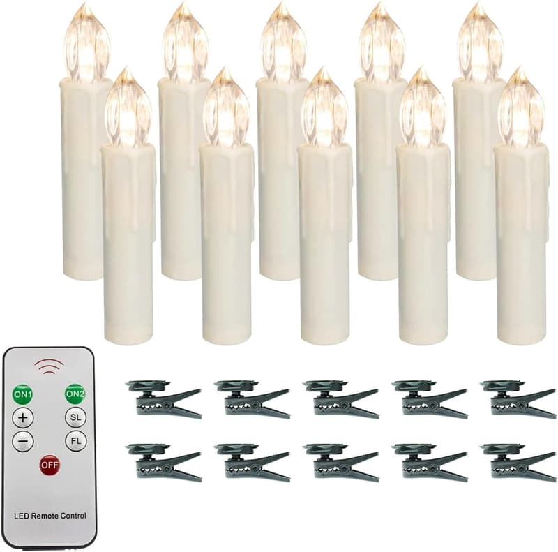 Flameless LED Taper Candles, Ivory, 10-Pack for Events