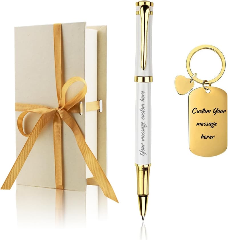 Custom Engraved Business Pen & Keychain Gift Set for Colleagues