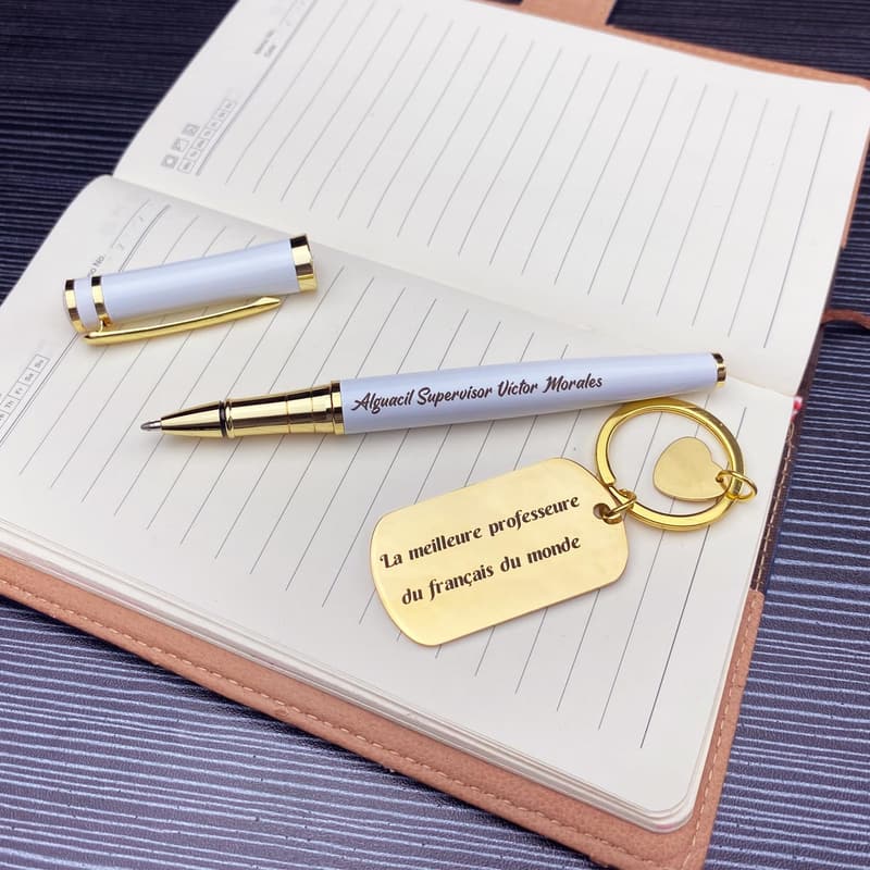 Custom Engraved Business Pen & Keychain Gift Set for Colleagues