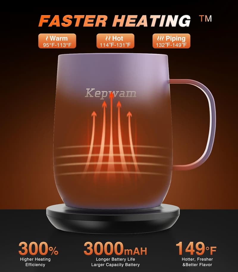 Smart Heated Coffee Mug - 16oz, Temperature Control, 150 Min Battery