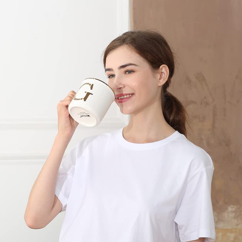 Personalized 16 oz Ceramic Mug with Golden Initial J