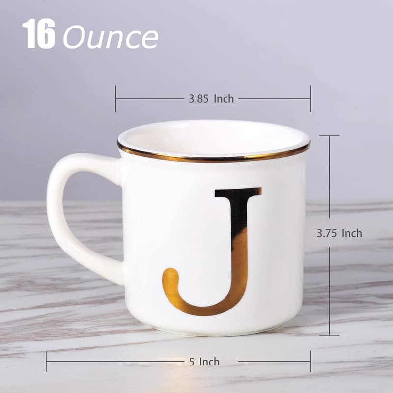 Personalized 16 oz Ceramic Mug with Golden Initial J