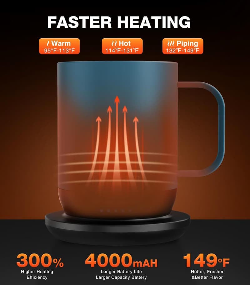 Heated Coffee Mug 16oz - Touch & App Controlled, Gift for Parents
