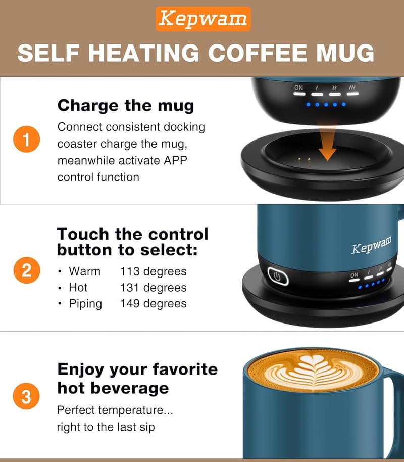Heated Coffee Mug 16oz - Touch & App Controlled, Gift for Parents