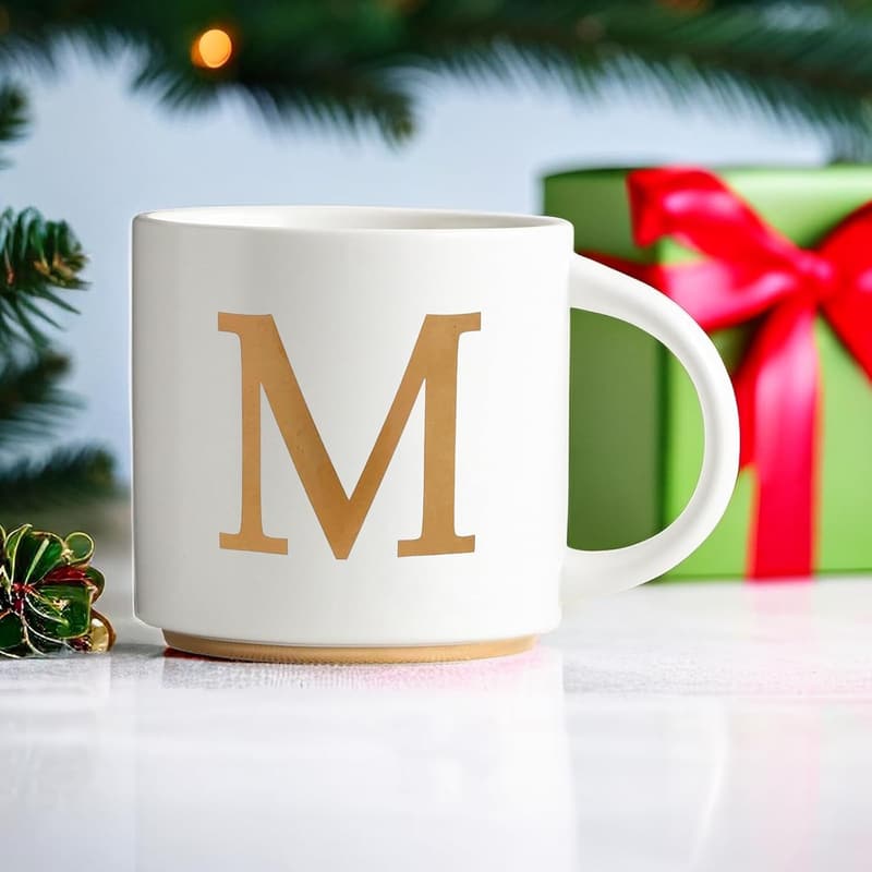 Monogrammed 15 oz Ceramic Mug with Gift Box (Letter M)