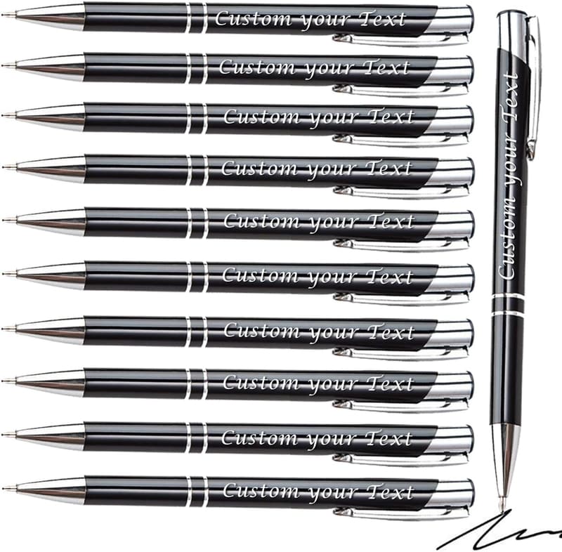 Customized Black Metal Pens - 50-Pack, Laser Engraved