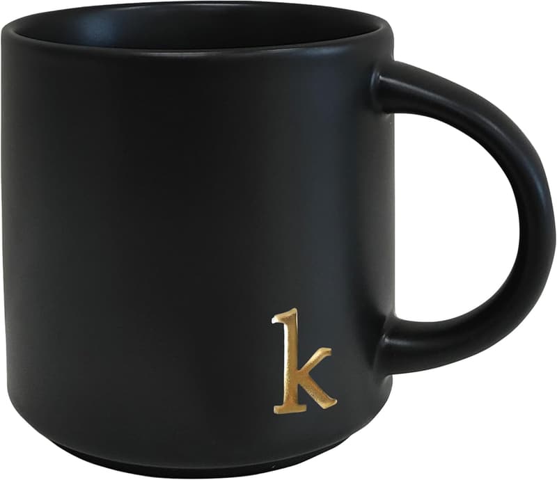Personalized Black Monogram Ceramic Coffee Mugs, 15 oz