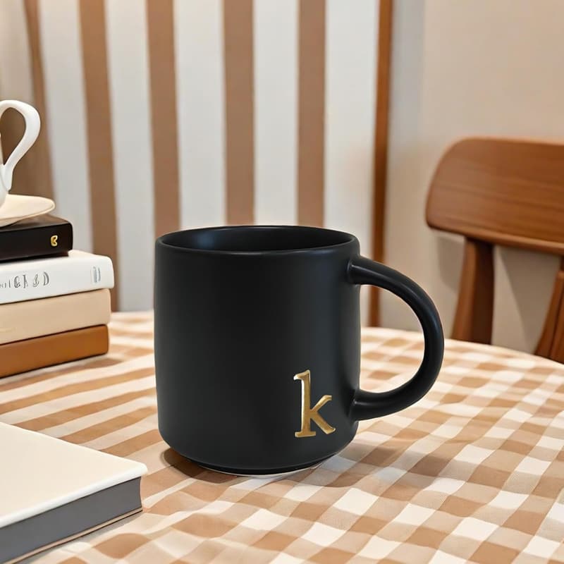 Personalized Black Monogram Ceramic Coffee Mugs, 15 oz