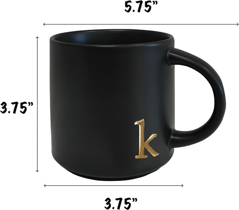 Personalized Black Monogram Ceramic Coffee Mugs, 15 oz