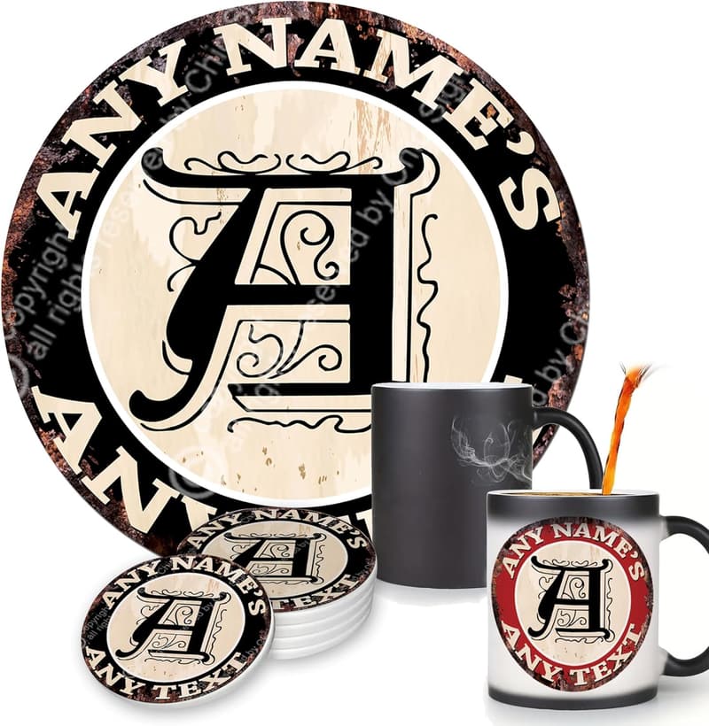 Custom Vintage Style Initial Coaster for Kitchen or Bar Decor