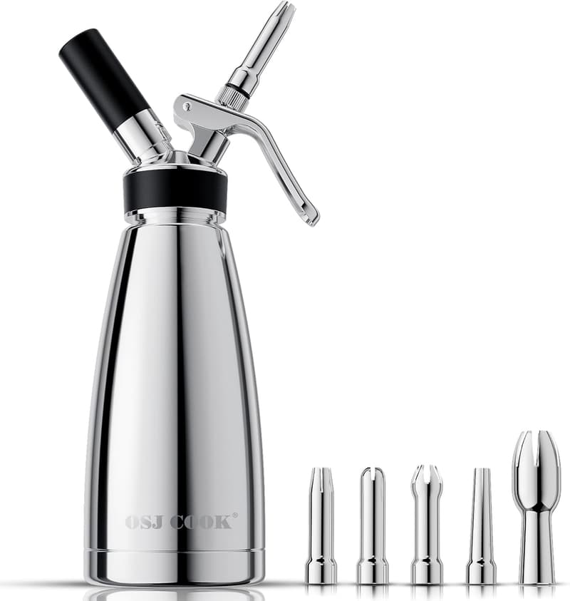 Stainless Steel Whipped Cream Dispenser with 5 Nozzles