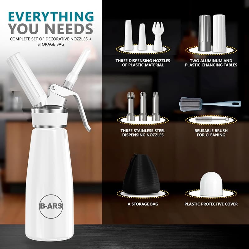 Professional Aluminum Whipped Cream Dispenser - 500ml