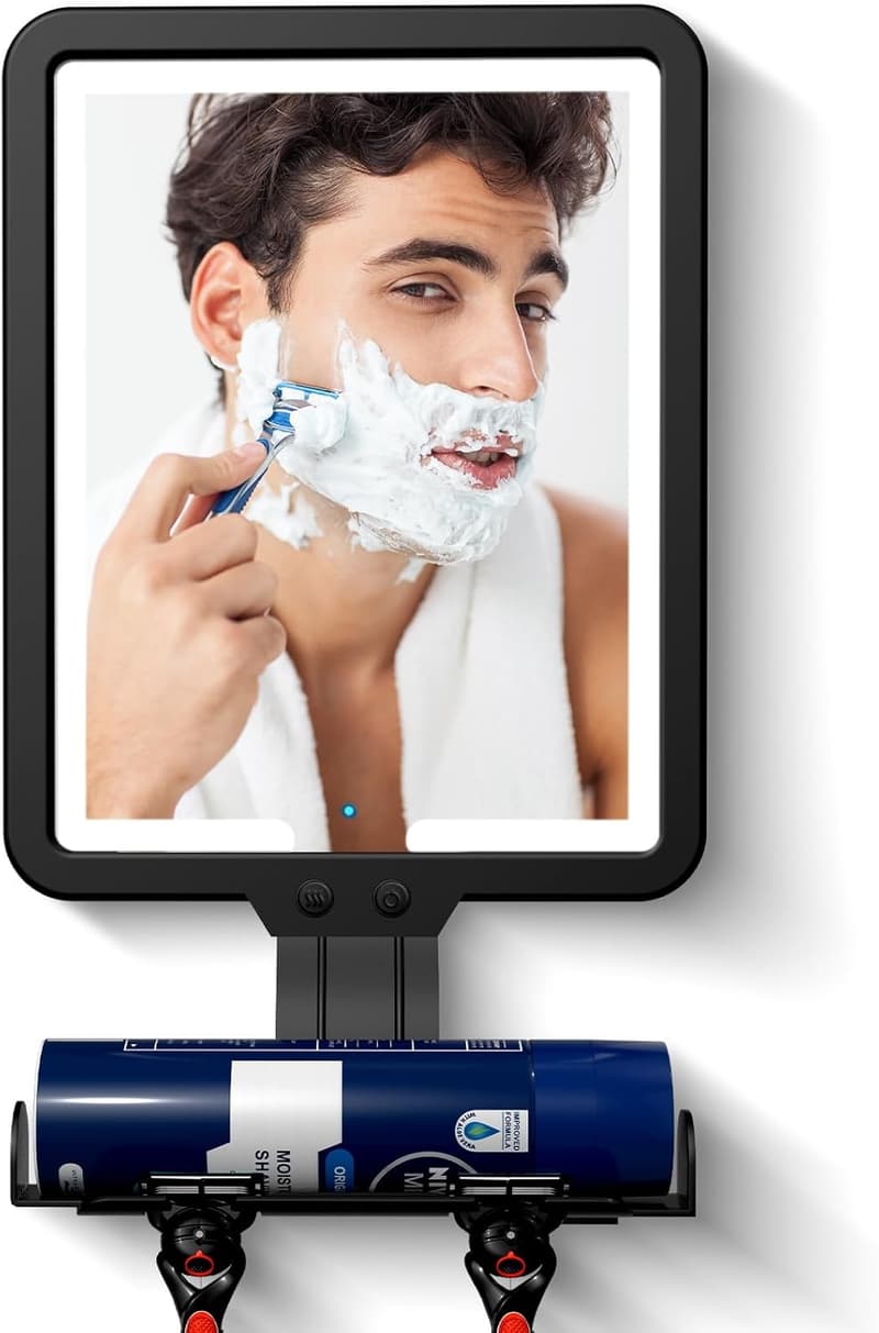 Heated Fogless Shower Mirror with 3-Color Lights and Storage Tray