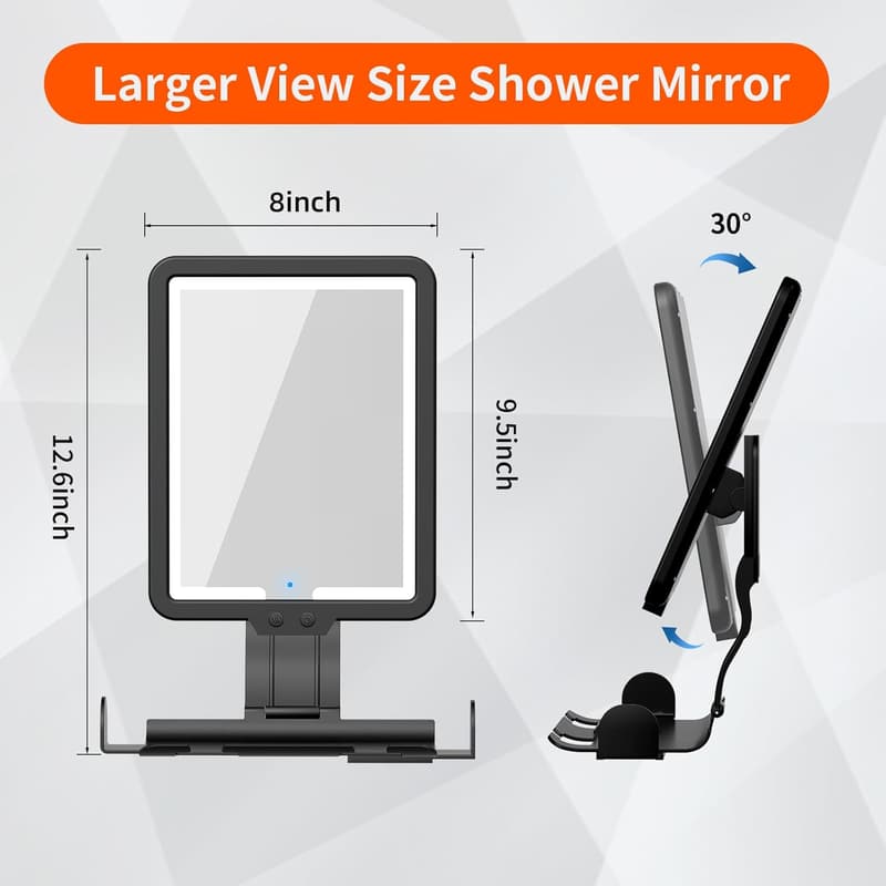 Heated Fogless Shower Mirror with 3-Color Lights and Storage Tray