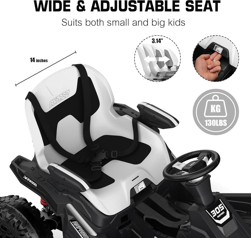 Kids 4x4 Ride-On Car with Remote and Adjustable Seat, White