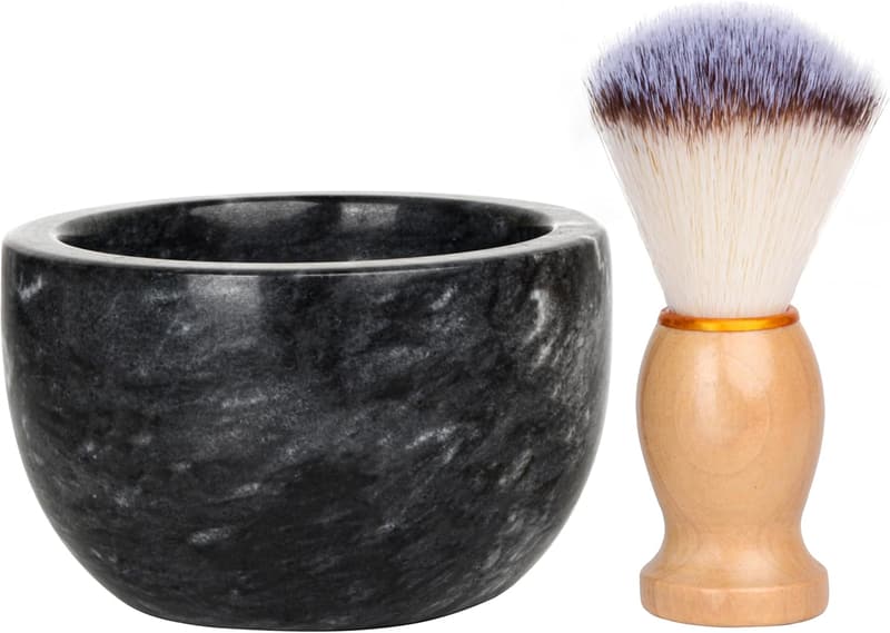 Marble Shaving Bowl for Men - Black Grey Soap & Cream Cup