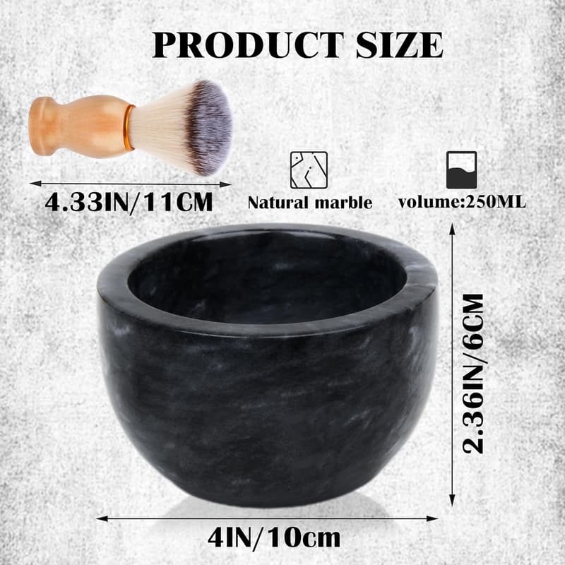 Marble Shaving Bowl for Men - Black Grey Soap & Cream Cup
