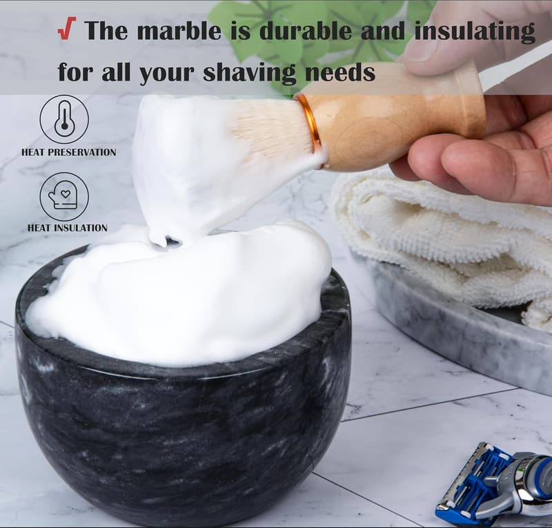 Marble Shaving Bowl for Men - Black Grey Soap & Cream Cup