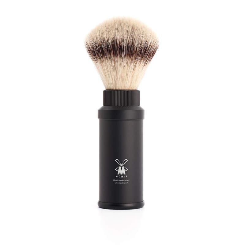 Portable Black Aluminum Silvertip Shaving Brush for Men